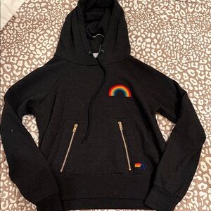 Aviator Nation black hoodie with rainbow embroidery XS